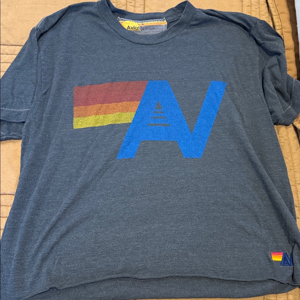 Aviator Nation Charcoal Tee with Multicolor Graphic